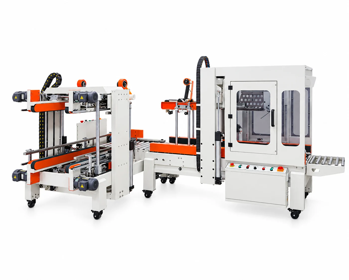 Automatic flap-folding carton sealer connected to an H-sealing station