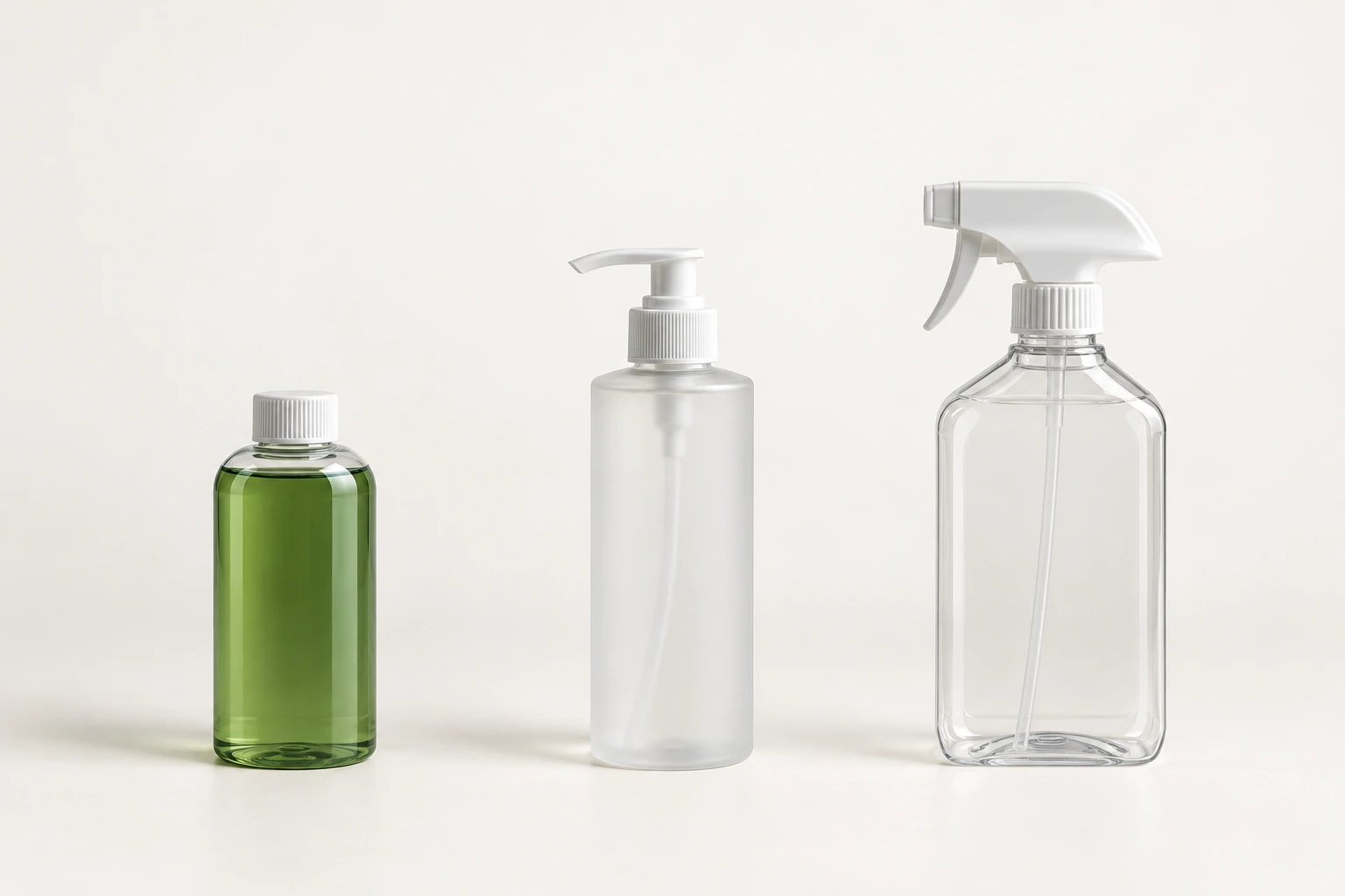 Unbranded screw-cap bottle, lotion pump bottle and trigger spray bottle