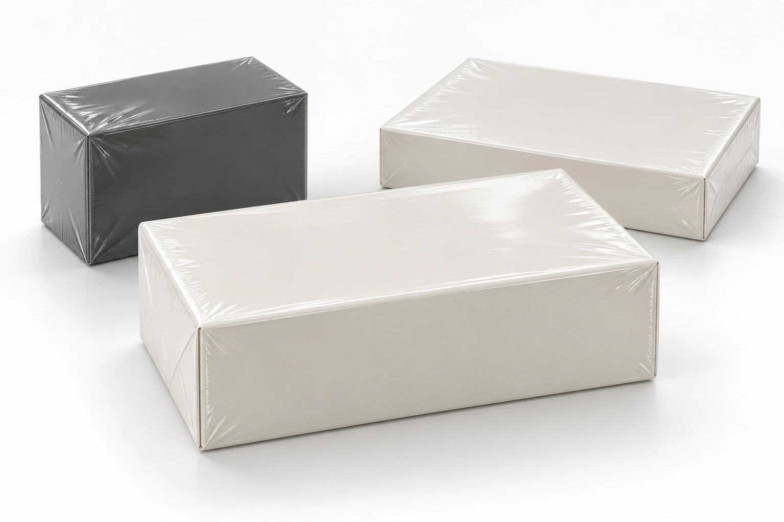 Illustration of plain retail cartons wrapped in transparent shrink film