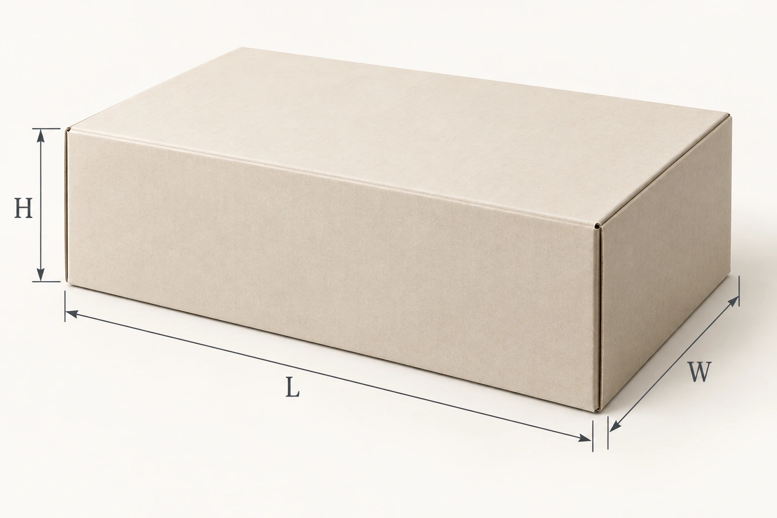 Outer length L, width W and height H of a rectangular carton
